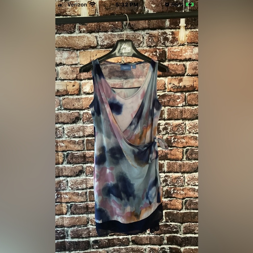 Simply Vera Vera Wang Women Faux Wrap Pink Blue Abstract Sleeveless Dress Small